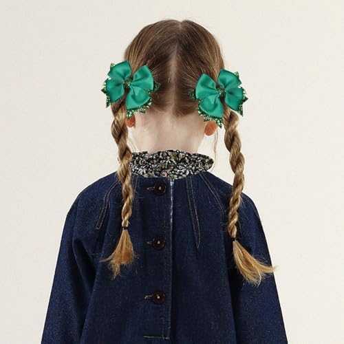 Girls Christmas Dark Green Hair Bow Clips 2 Pcs 3.5" Glitter Leather Ribbon Dress Bow Alligator Barrettes for Toddler Teens Kids Women Xmas Easter Holiday Party Costume Accessory Gift - Image 4