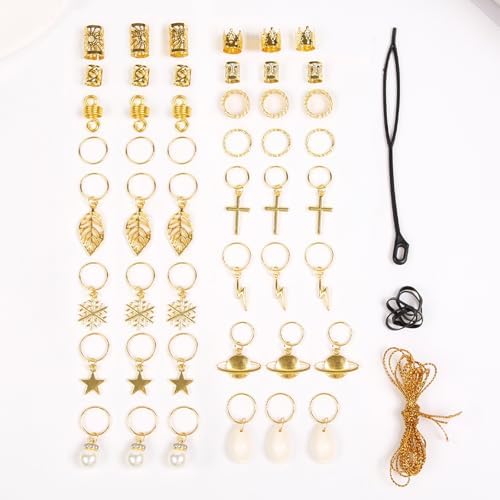 259 Pcs Hair Jewelry for Braids,Gold Hair Accessories for Women,Loc Jewelry for Hair Dreadlock Metal Hair Charms Braids Rings Cuffs Clips for Dreadlock Accessories Extensions Decorations Gold - Image 6