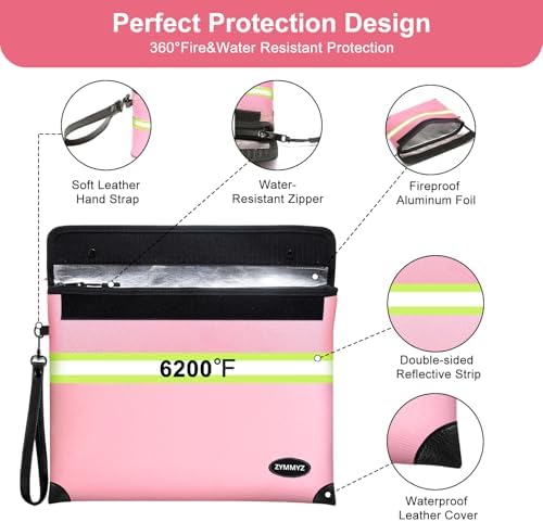 6200°F Upgraded Fireproof Document Bag with Waterproof Zipper,9 Layers of Heat Insulated Materials,Fireproof Money Bag for Cash,Valuables and Important Documents（Not Suitable for A4 Files） - Image 3