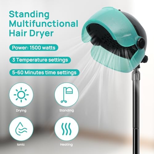 Hooded Hair Dryer with Time Setting,Touch Controls and 3 Temperature Modes - Image 3