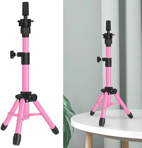 ZQIAN BEAUTY 25 Inch Wig Stand Tripod, Adjustable Mannequin Head Stand, Wig Head Stand for Training Heads And Canvas Block Head (Pink, Mannequin Head Not Included) by ZQIANBEAUTY