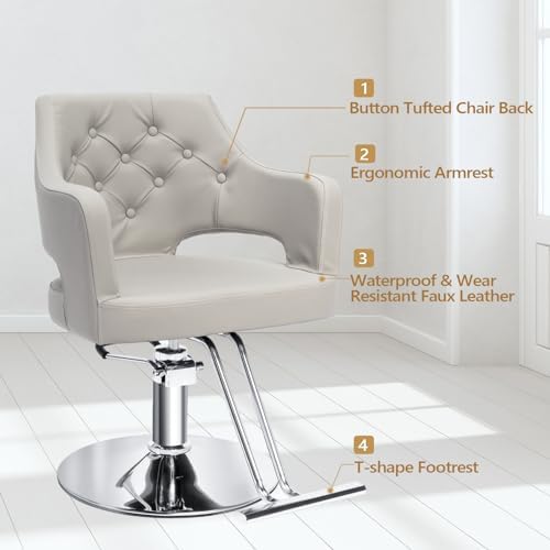 OmySalon Barber Chairs for Barbershop Gray Styling Chair, Salon Chair for Hair Stylist, Heavy Duty Hydraulic Pump, 360°Swivel with Footrest, Hairdressing Home Beauty Spa Equipment - Image 5