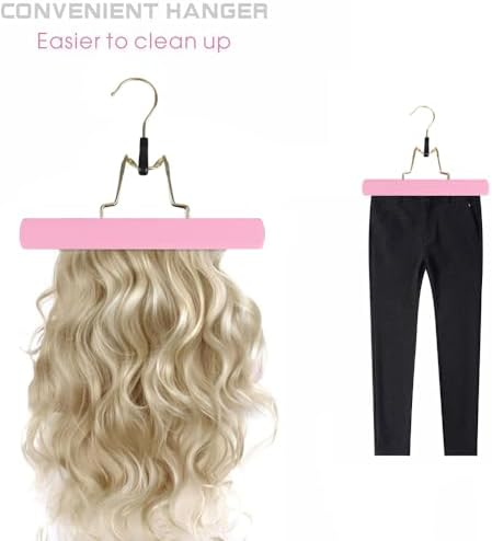 Hair Extension Hanger 2PCS Wooden Storage Holder for Hairpieces Pants Hanger for Clothes Pants Carrier Wig Holder with Double Anti-Slip Stickers - Image 5