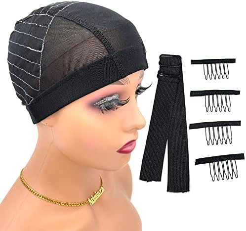Wig Cap with Guideline Map for Wig Making, Stretchable Mesh Dome Caps with 1 Elastic Band and 4 Wig Combs for Beginners Sewing Wig (Large: 23"-24", 13 * 4 Frontal) by Atimiaza