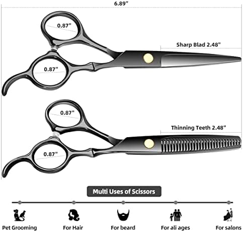 6.89 inch Hair Cutting Scissors Set With Thinning Knife - Black - Image 7