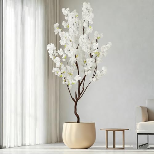 Faux White Cherry Blossom Tree 7ft(84in) Fake Cherry Sakura Plant by DecorArt