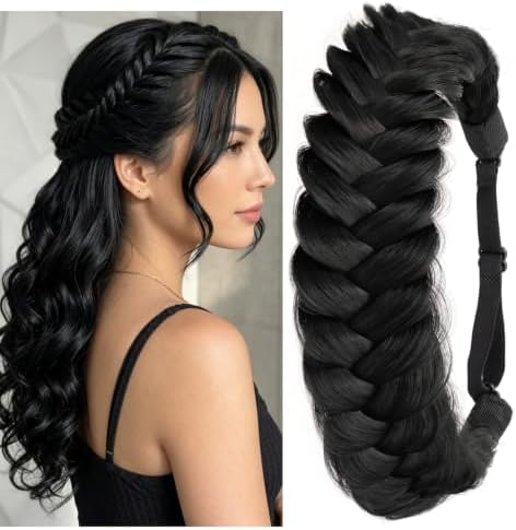 Synthetic Hair Braided Headband Classic Wide Strands Wedding Disorderly Fluffy Braids Wig Band Women Beauty Accessory by TOECWEGR