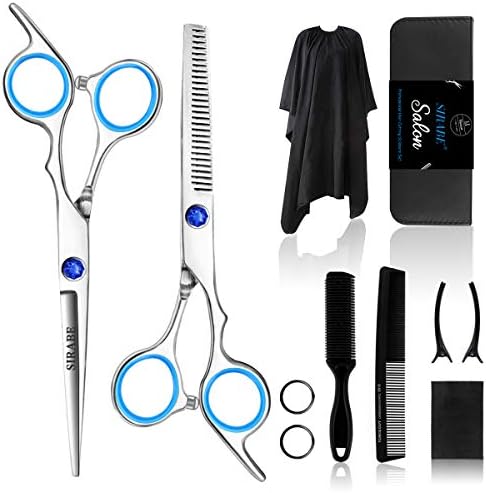 Sirabe 11 PCS Hair Cutting Thinning Scissors Set, Sapphire Professional Haircut Scissors Kit Stainless Steel Barber Texturizing Shears Tools for Salon Hairdressing Home by Sirabe