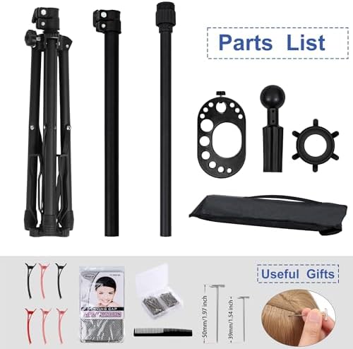 Klvied Wig Stand Tripod Adjustable Mannequin Head Stand with Foot Panel, Reinforced Metal Wig Head with Tool Tray for Cosmetology Hairdressing Styling Training - Image 6