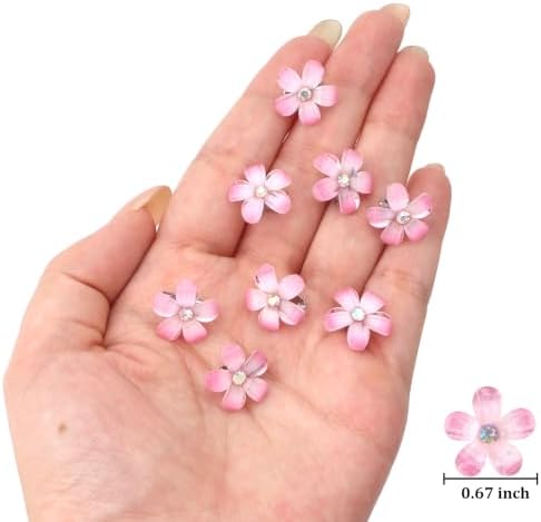 YISSION 20Pcs Mini Ombre Pink Flower Hair Clips Crystal Women Girls Wedding - Image 6