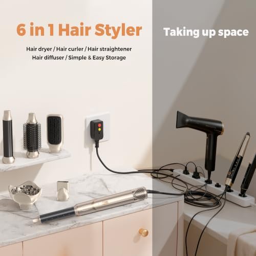 6 in 1 Hair Dryer Brush, Foldable Blow Dryer Brush with Air Styler Curler Wrap, Detachable Hot Air Brush Dry,Volumize, Straight,Curl, Negative Ion Brush Blow Dryer with Diffuser, Hair Styler Tools - Image 2