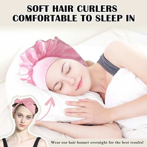 ZILAMPU No Heat Overnight Curl Headband, 70" Soft Wave Hair Rollers for Long Hair, 9 PCS Hair Curling Rods Gift Set - Pink - Image 2