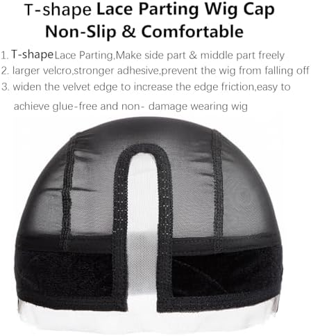 Wig Caps with Grip Band for Keeping Wigs in Place T-shape Wig Caps for Women Adjustable Wig Grip Cap Band Black Stocking Wig Caps Wide HD Transparent Lace for Front Wig Cap for Wig Making - Image 2