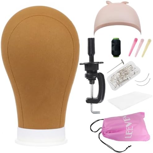 Leeven Brown Canvas Head Durable Mannequin wig Head with Stand 24 Inch by Leeven