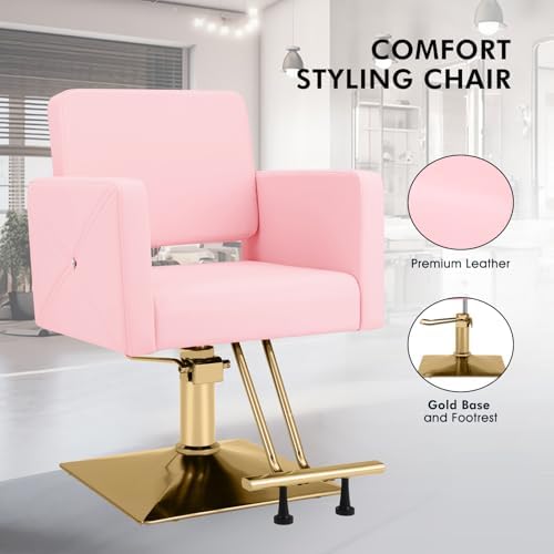 Artist hand Hair Salon Chair Pink and Gold, Hydraulic Styling Chair - Image 4