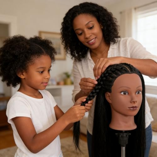Braiding Mannequin Head with Hair, Black Mannequin Head for Hair Styling - Image 6