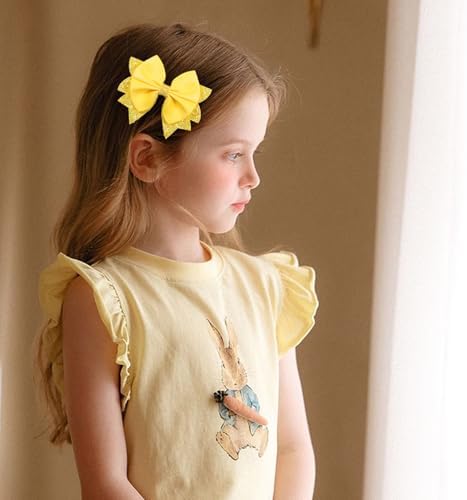 3.5 Inch Boutique Yellow Grosgrain Ribbon Hair Bows Alligator Clips Sparkling Sequins Cheer Hair Pins Barrettes for Girls Toddlers Babies Teens Summer Holiday Accessories in Pairs - Image 3