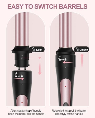 6 in 1 Curling Iron, Curling Wand Set with Thermal Brush (1.5inch) & 1inch Bubble Wand Curler and 3 Interchangeable Ceramic Barrel (0.35"-1.25"), Instant Heat Up with Comb & Protective Glove & 2 Clip - Image 5