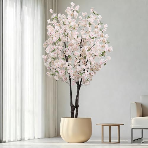 Artificial White Cherry Blossom Tree 5.7ft(68in) Faux Lifelike Plant by DecorArt