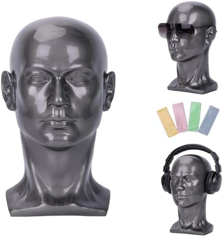 Male Mannequin Head – 13.7” Silver Gray PVC Wig Stand for Hats, Wigs, Glasses – Sturdy, Easy-to-Clean Display for Salon or Home Use by LightMay
