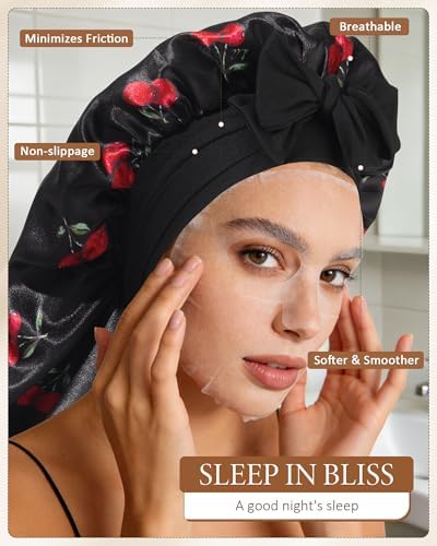 AWAYTR Long Satin Bonnet for Sleeping, Women Two-Tone Reversible Sleep Cap - Image 6