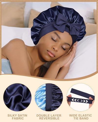 AWAYTR Double Layer Satin Bonnet for Women, Reversible Sleep Hair Wrap - Image 6