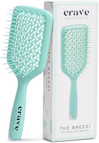 Crave Naturals Detangling Hair Brush - Lightweight Vented Cushion Curly hair brush with Gentle Bristles for Wet and Dry Hair - detangling brush for All Hair Types - Turquoise by CraveNaturalsDetanglingBrush