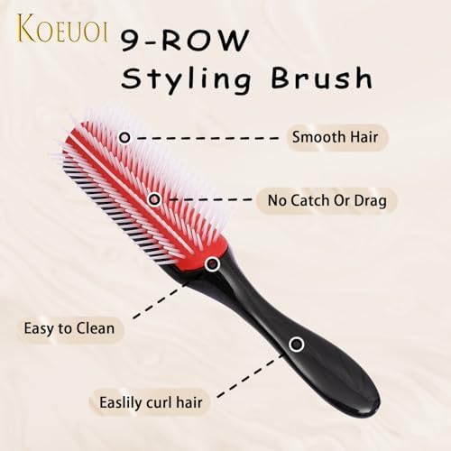 2 Pcs 9 Row Classic Styling Curly Hair Brush for Detangling, Separating, Shaping. For Women and Men Wet or Dry Hair. - Image 2