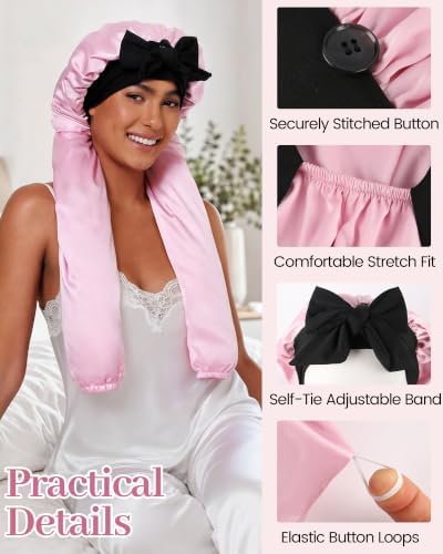 Ababalaya Double Layer Long Satin Silk Feeling Bonnet for Women Sleep Cap - Image 5