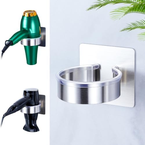 Blow Dryer Holder Wall Mounted, hairdryer holder for bathroom, Blow Dryer Organizer, hair tool organizer wall mount, Adhesive Hair Dryer Storage for Bathroom Barber Shop (Silver) by WAYASI