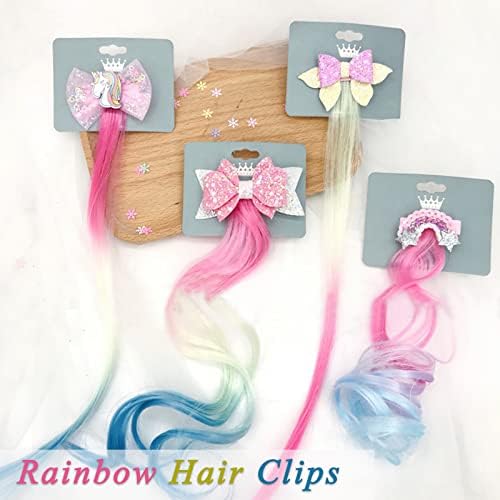 7 Pieces Hair Clips for Girls, Bow Curly Hair Extensions for Kids, Straight Little Girl Hair Clips Accessories for Ponytails Princess Dress-Up - Image 3