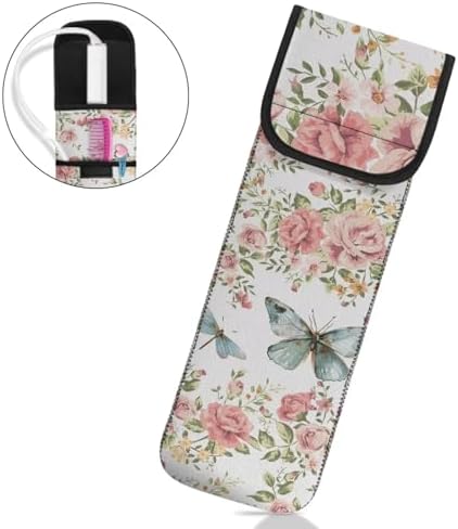 Floral Butterfly Curling Iron Travel Case Heat-Resistant Neoprene Curling Iron Holder Flat Iron Curling Wand Travel Cover Case Bag Pouch for Travel Home Outdoor - Image 2