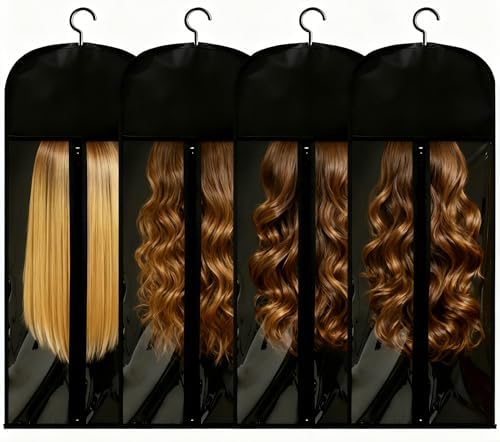 4Pcs Extra Long Wig Storage Bags with Hanger - 31.5in Breathable Wig Organizer, Dust-Proof Clear Window Design for Short/Medium/Long Wigs, Travel & Home Hair Salon Use by Unknown