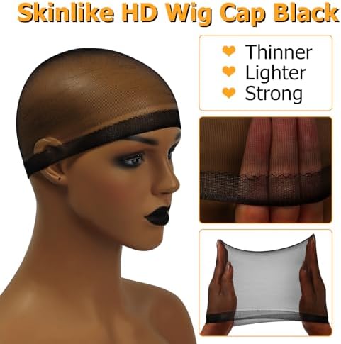 BEEOS Black SKINLIKE HD Wig Cap, 24 Pieces Invisible and Sheer Breathable Ultra-thin Stretchy Stocking Caps for Lace Front Wigs, Bald Cap for Women - Image 4