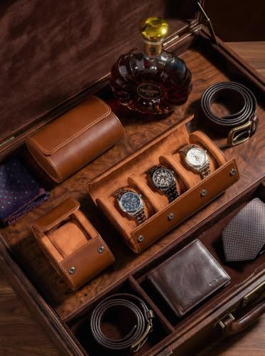 MR.OKAY 3 Watch Travel Case- Classic Leather Watch Case With Superb Texture.Portable Watch Roll Or Organizer For Storage And Display. Best Travel Gift for Men,All Handcrafted By Artisans. - Image 3