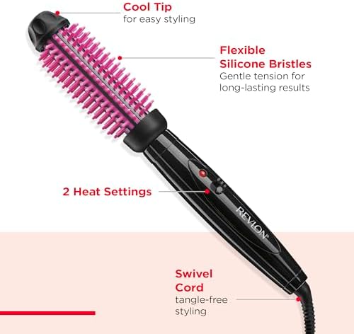 REVLON Silicone Bristle Heated Hair Styling Brush, 1" Barrel, Black/Pink - Image 5