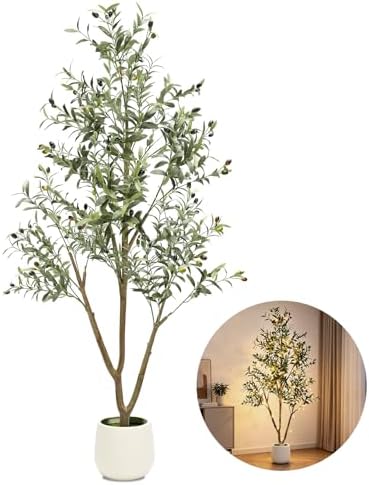 6FT Artificial Olive Tree with Lights & Planter, Realistic Faux Olive Plant by Unknown