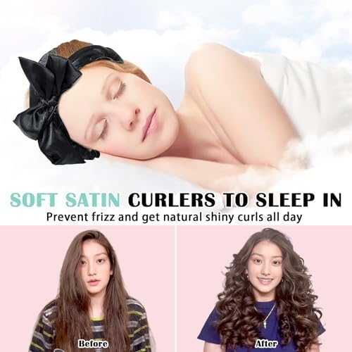 Gwabee Satin Heatless Curls Overnight Hair Curlers to Sleep In Hair Curler Rollers No Heat Hair Wrap for Curls Headband, 70" Satin Heatless Curling Rod Set for Women Long Waves Hair Volume -Black 9PCS - Image 2