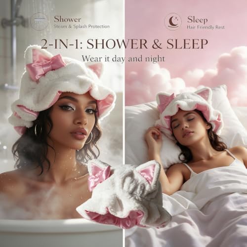 Satin Lined Sleep Bonnet for Women, Teddy Plush Hair Bonnet, Silk Wrap for Curly & Braided Hair, Anti-Frizz Night Cap - Image 5