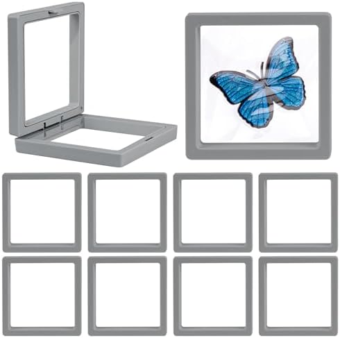 Framendino, 20 Pack Grey 3D Floating Frame Display Case Challenge Coin Holder 3.5x3.5x0.8 Stands Jewelry Storage Box for Medallion Shells Gems by Framendino