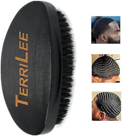 Premium Beech and Black Mix Bristle Wave Brush - Curved Medium Hard Brush for Men's Hair Styling by Terrilee