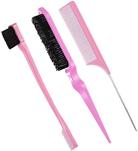 Geiserailie 3 Pcs Slick Back Hair Brush Set Bristle Brush, Light Pink by Geiserailie