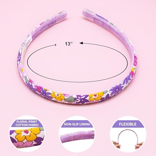 FROG SAC 6 Headbands for Girls - Thin Head Bands for Kids, Toddler Hair Band Accessories, Glitter Mermaid Floral Hairbands, Easter Basket Stocking Stuffers (Pink,Purple,Blue,Black,White) - Image 4