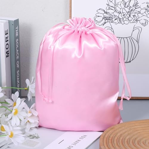 4PCS Wig Bags with Satin Drawstring, Pink Silk Satin Bags - Image 6