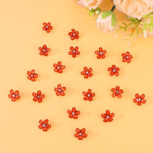 YISSION 20Pcs Mini Burnt Orange Plaid Flower Hair Clips, Rhinestone Decorative Hair Pins for Women and Girls Wedding Bridal Prom Daily Hairstyle Accessories - Image 7