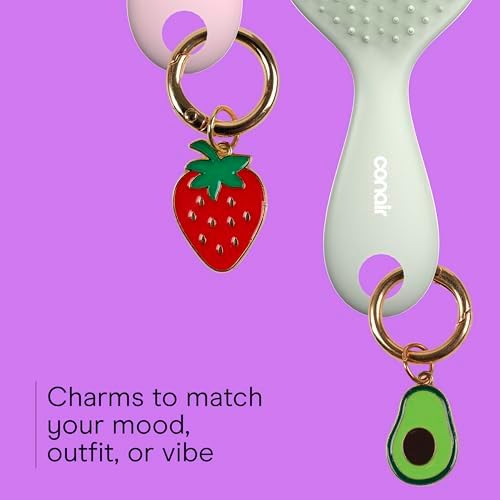 Conair Beyond Gentle Mini Hair Brush Set with Strawberry & Avocado Charms, 2-Pack Detangling Brushes for Wet & Dry Hair, Soft Flexible Bristles, Vented Brush, Compact Travel Size - Image 5