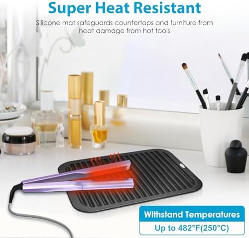 15.7" x 11.8" Oversize Silicone Heat Resistant Mat, Professional Hot Hair Tools Mat for Curling Iron, Flat Iron, Hair Straightener, Portable Hot Pad Cover with Sticky Fastener for Travel - Image 2