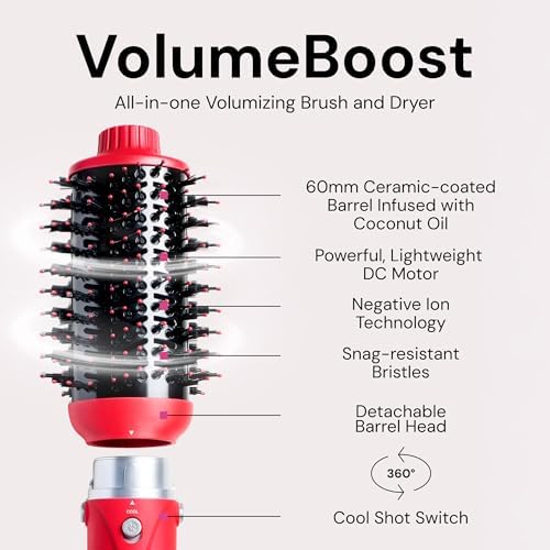 L'ANGE HAIR VolumeBoost 60mm 2-in-1 Ceramic Volumizing Brush Dryer | Fast Drying & Styling for Frizz-Free, Voluminous Blowouts | Ceramic-Coated Barrel (Red) - Image 2