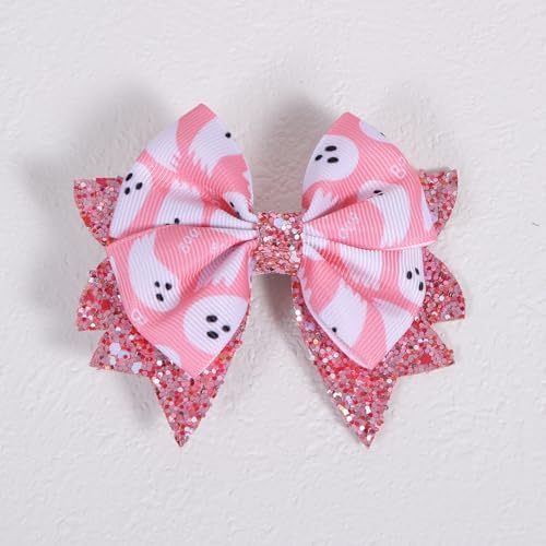 Halloween Pink Ghost Hair Bow Clips for Girls, 2 Pack 3.5" Glitter Hair Ribbon Bow Alligator Clips for Toddler Teens Kids Women Trick or Treat Party Costume Dress Accessory Gift - Image 6