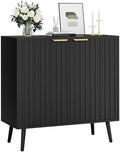 Vrullu Modern Storage Cabinet, Black Sideboard and Buffet Storage, Wood Accent Cabinet for Living Room, Hallway, Entryway, Dining Room (1, Black+Gold) by Vrullu